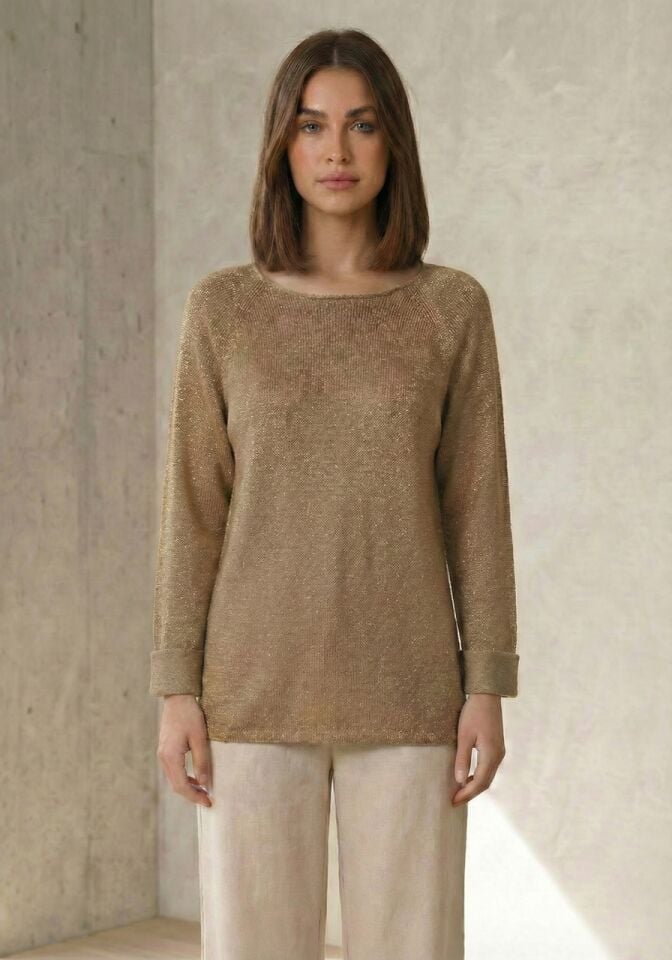 Kadın Simli Duble Kol Triko Kazak