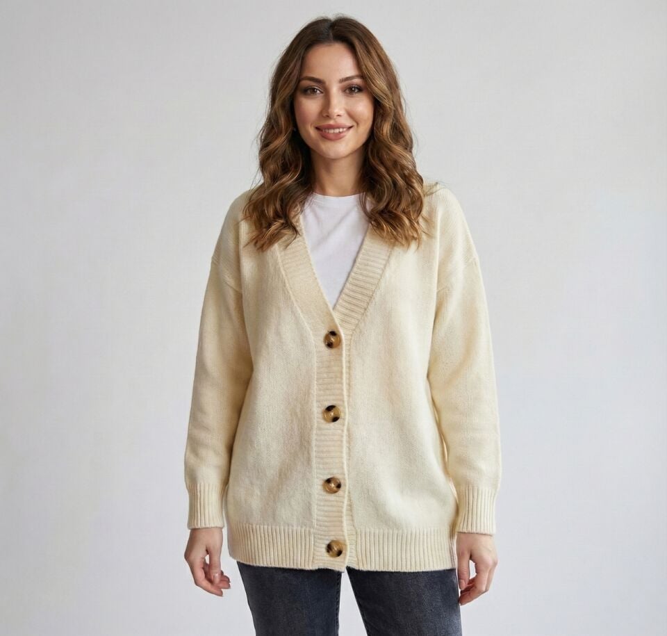 Kadın Kemik Düğmeli Triko Hırka