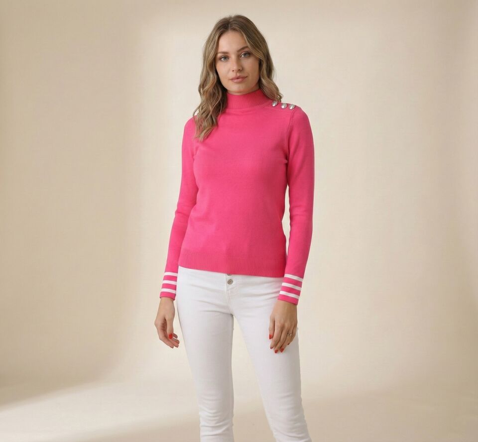 Kadın Omuzu Düğmeli Yarım Balıkçı Triko Bluz